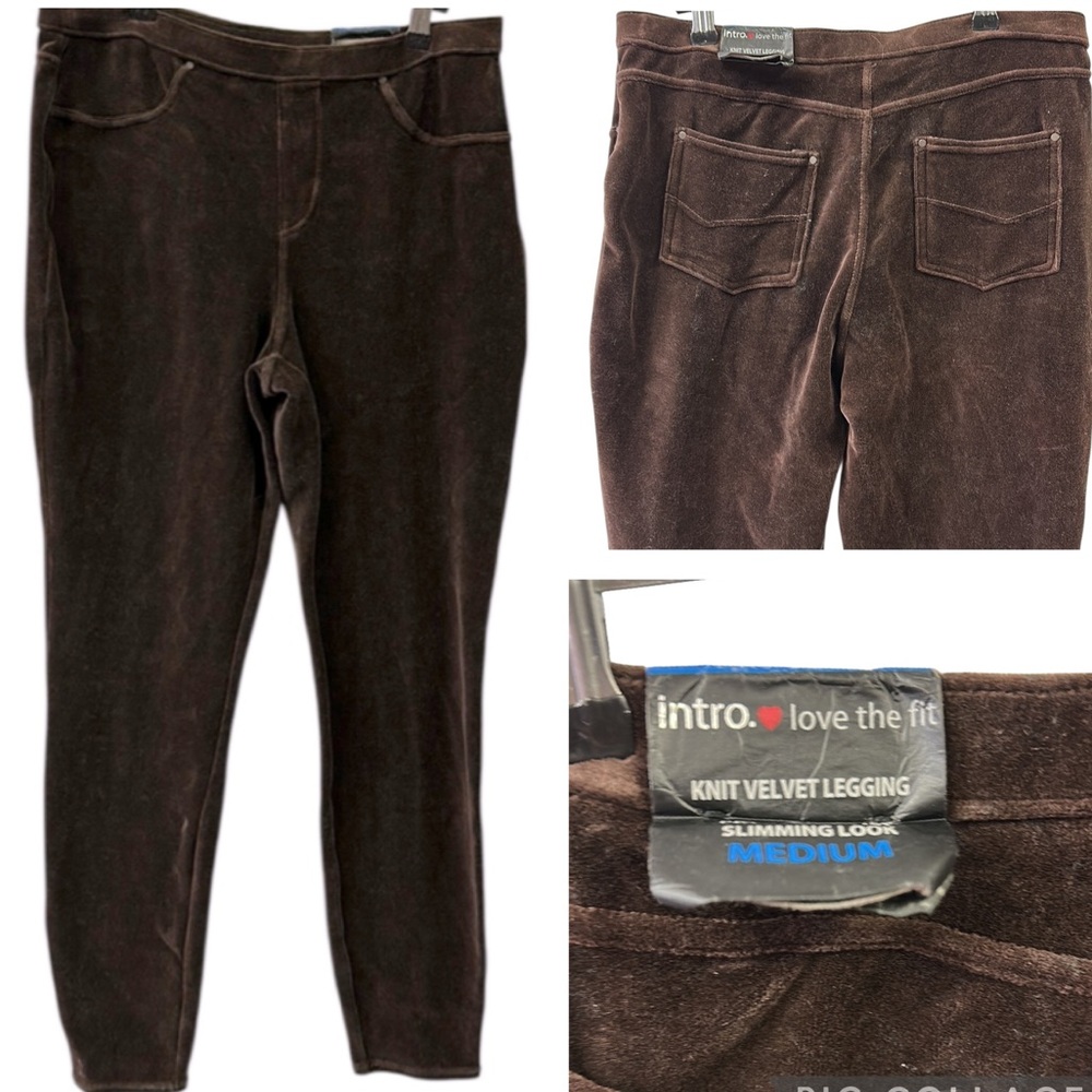 Intro Love The Fit Brown Velvet Slimming Look Comfort Waist Legging Women Medium - Picture 3 of 8